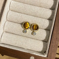 Brown Oval and Round Cabochon Gold Tone Stud Earrings view 3