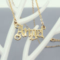 Gold Tone Gothic Script Angel Nameplate Pendant Necklace view 1