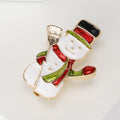 Enamel Snowman Brooch Top Hat Broom Red Green Scarf Accent view 2