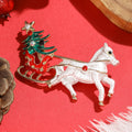 White Horse and Christmas Tree Sleigh Enamel Brooch view 2