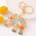 Multicolor Cat Eye Stone Elephant Keychain Gold Metal Charm view 3