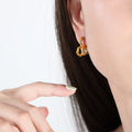 Asymmetric Heart Frame Glass Stone Earrings Gold Steel view 3