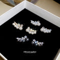 Crystal Pearl Branch Stud Earrings in Silver or Gold Tone view 3