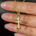 Gold Tone Flared Cross Pendant Necklace Clear CZ Pave view 5