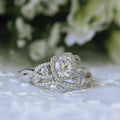 Marquise Leaf Two Band Ring Set in Silver Tone With Clear Crystal Accents view 3