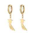 Stainless Steel Dragonfly Star Bow and Feather Huggie Earrings view 3