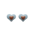 Fabric Heart Stud Earrings with Green Bear or Ivory Heart view 5