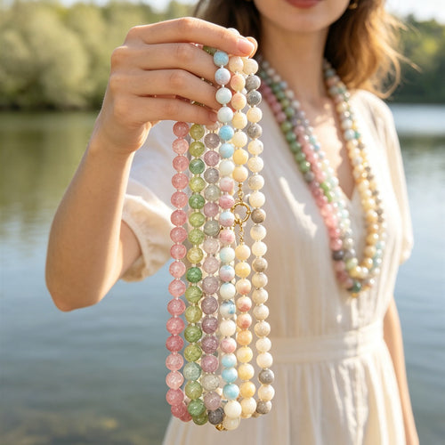 Marbled round bead necklace shown in an alternate product view