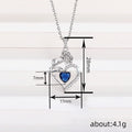 Silver Rose Heart Blue Stone Pendant Necklace Cable Chain view 4