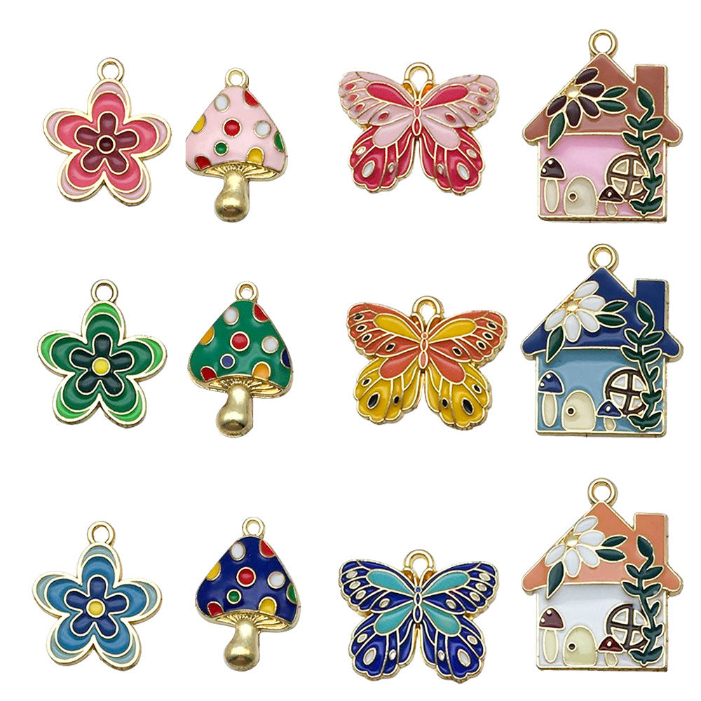 Zinc Alloy Butterfly Flower House Mushroom Charm Pendant for DIY Earrings Necklace Making
