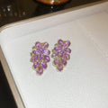 Purple Crystal Floral Earrings in Stud and Hook Styles view 6