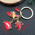 Red Chili Lips and Sombrero Metal Keychain Charm Set view 6