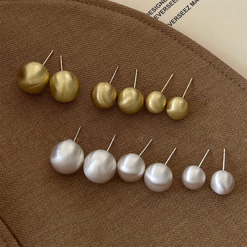 Satin Finish Irregular Round Stud Earrings in Three Sizes