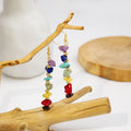 Gold and Silver Multicolor Chip Bead Long Hook Earrings view 3
