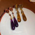 Resin Teardrop Earrings in Purple Brown and Marbled Styles view 1