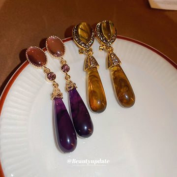 Resin Teardrop Earrings in Purple Brown and Marbled Styles