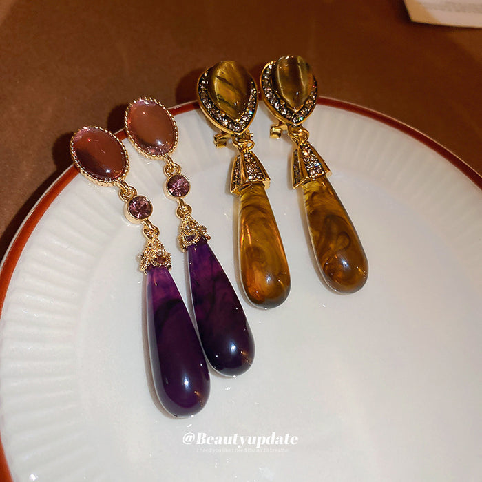 Resin Teardrop Earrings in Purple Brown and Marbled Styles