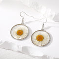 Silver Tone Round Pressed Flower Resin Hook Earrings in Six Colors view 4
