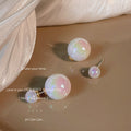 Gold Iridescent Double Pearl Front Back Stud Earrings view 6