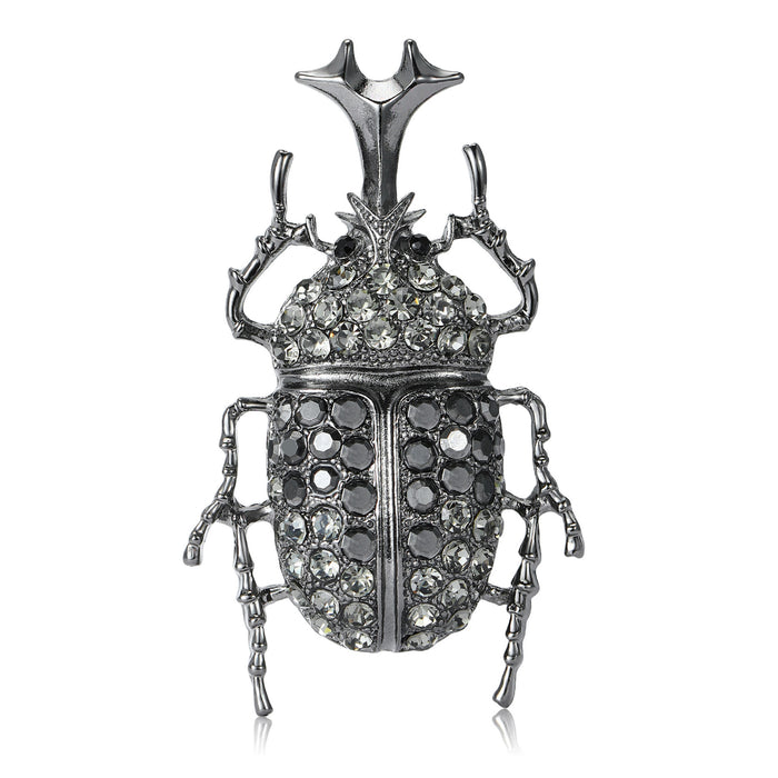 Crystal Beetle Brooch In Black And Antique Gold Decorative Lapel Pin