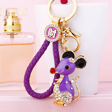 Jeweled Fortune Mouse Keychains in Four Colors with Matching Fortune Loops