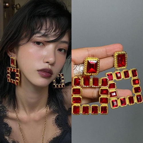 White Crystal Squares earring styled close-up