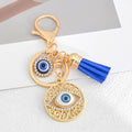 Blue Evil Eye Filigree Round Pendant Keychain with Tassel view 6