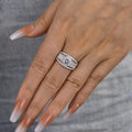 Silver Tone Round Halo Ring Split Shank Baguette CZ view 3