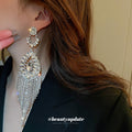 Silver Tone Crystal Teardrop Fringe Statement Earrings view 3