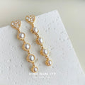 Gold Heart Crystal Top Pearl Cascade Drop Earrings Pair view 3