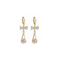 Gold Huggie Bow and Clear Look Open Teardrop Drop Earrings view 5