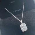 Rectangular Clear Solitaire Halo Pendant Necklace Silver Tone view 2