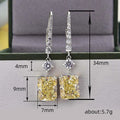Yellow Rectangular Solitaire Long Drop Earrings Silver Tone view 4