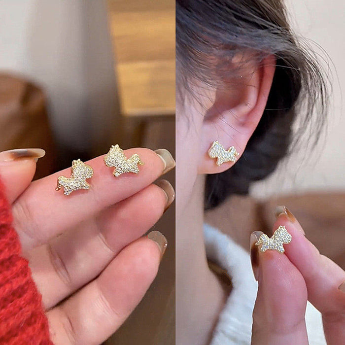 Gold Tone Horse Stud Earrings Covered in Clear Crystals