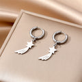 Stainless Steel Dragonfly Star Bow and Feather Huggie Earrings view 8
