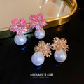 Crystal Flower and Pearl Drop Stud Earrings Fashion Jewelry view 3
