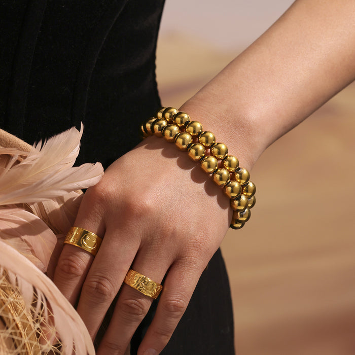 Hollow Ball Bead Bracelets Gold Steel Two-Tone Heart