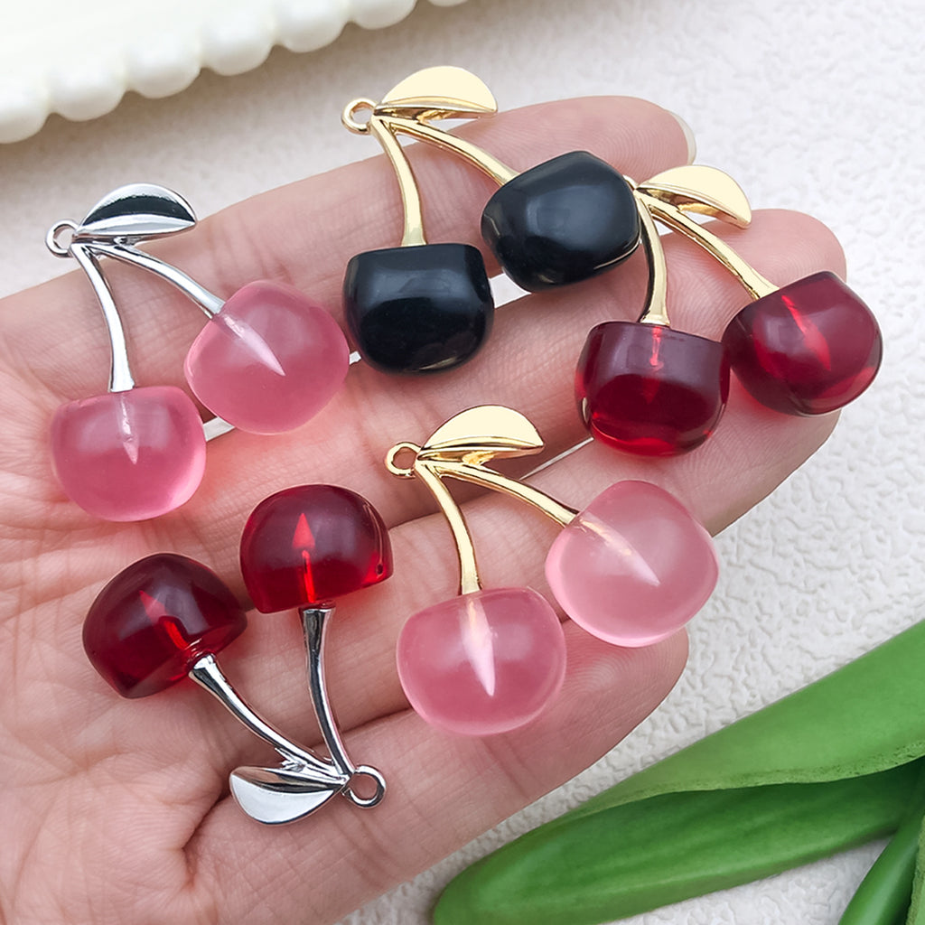 Acrylic 3D Cherry Fruit Charm Pendant for DIY Earrings Keychain Necklace Making