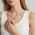 Phoenix Relief Shell Disc Pendant Necklace Gold Steel view 3