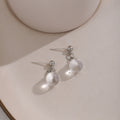 Clear Transparent Sphere Silver Tone Dangle Stud Earrings view 4