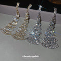 Tiered Crystal Fan Chandelier Earrings in Two Tones view 3