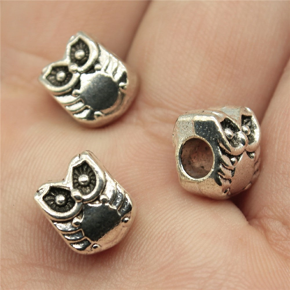 10x8x7mm 1.9g Antique Silver Zinc Alloy Owl Large Hole Cat Beads for DIY Bracelet Jewelry Making