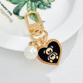 Heart Charm Keychain with Bear Silhouette and Pearl Rhinestone view 5
