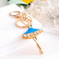Gold Ballerina Rhinestone Tutu Keychain Metal Charm view 6