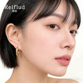Gold-Tone Thick Polished Oval Huggie Hoop Earrings view 2