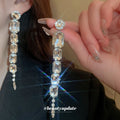 Silver Tone Clear Rectangle Y Necklace With Long Crystal Drop view 3