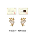 Gold Gourd Flower Stud Earrings Clear Pave Crystal Centers view 3