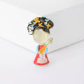 Enamel Pipa Player Brooch In 2 Color Variants For Jackets and Scarves view 6