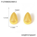 Gold Teardrop Mesh Scale Stud Earrings Copper Pair view 6