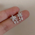 Silver Shooting Star Stud Earrings Pave CZ Cluster Pair view 2